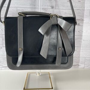 Ecosusi Chic Black and Gray Crossbody Bag with Bow Faux Leather Vegan Messenger